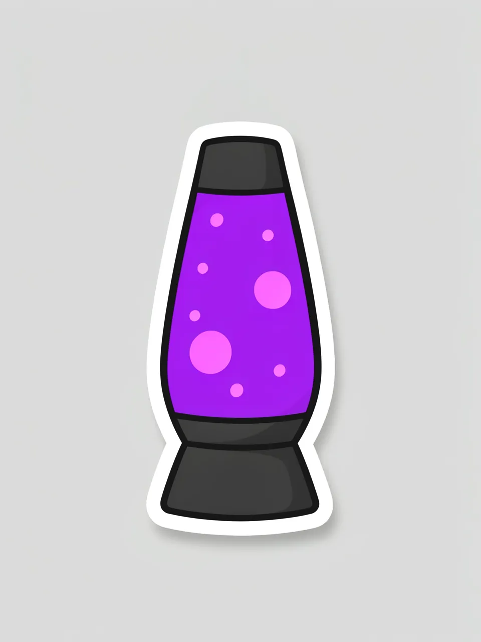 Die-cut sticker illustration of a purple lava lamp resting on a plain light gray background