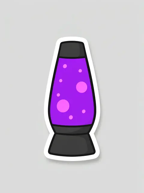 Die-cut sticker illustration of a purple lava lamp resting on a plain light gray background
