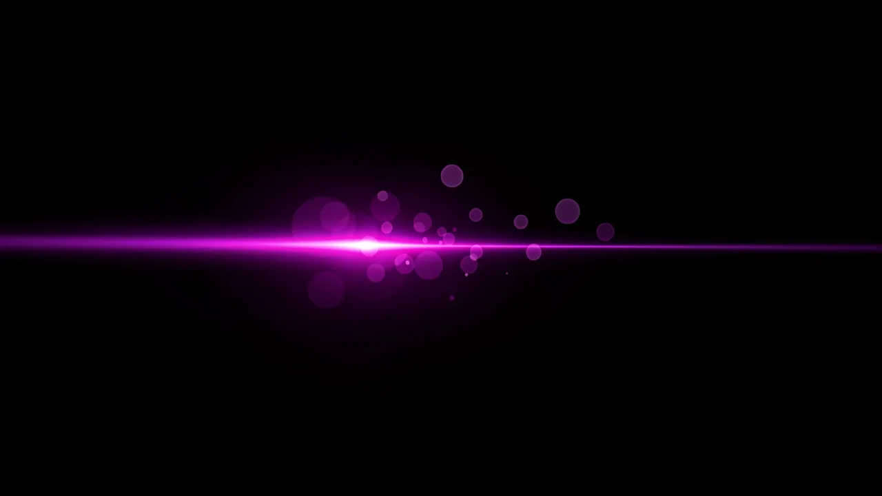 A horizontal magenta-purple lens flare streak with scattered circular bokeh sits on a solid pure black background