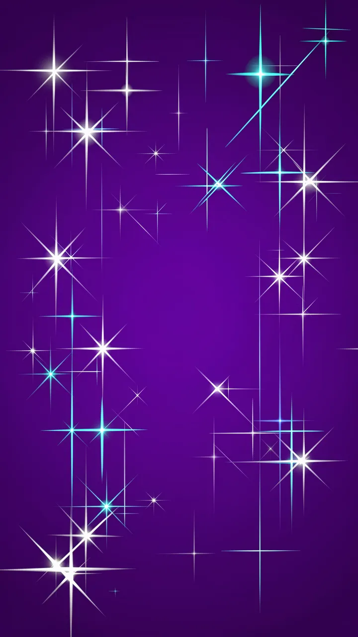 Glowing four-point silver and cyan sparkles scattered across a smooth deep purple vertical gradient background