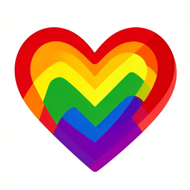 A flat clipart rainbow heart with concentric color bands isolated on a plain white background