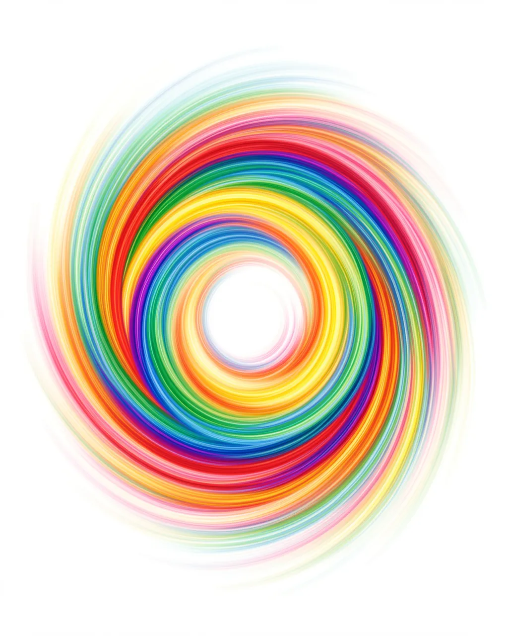Smooth full-spectrum colored flowing lines swirl into a soft vortex against a plain white background