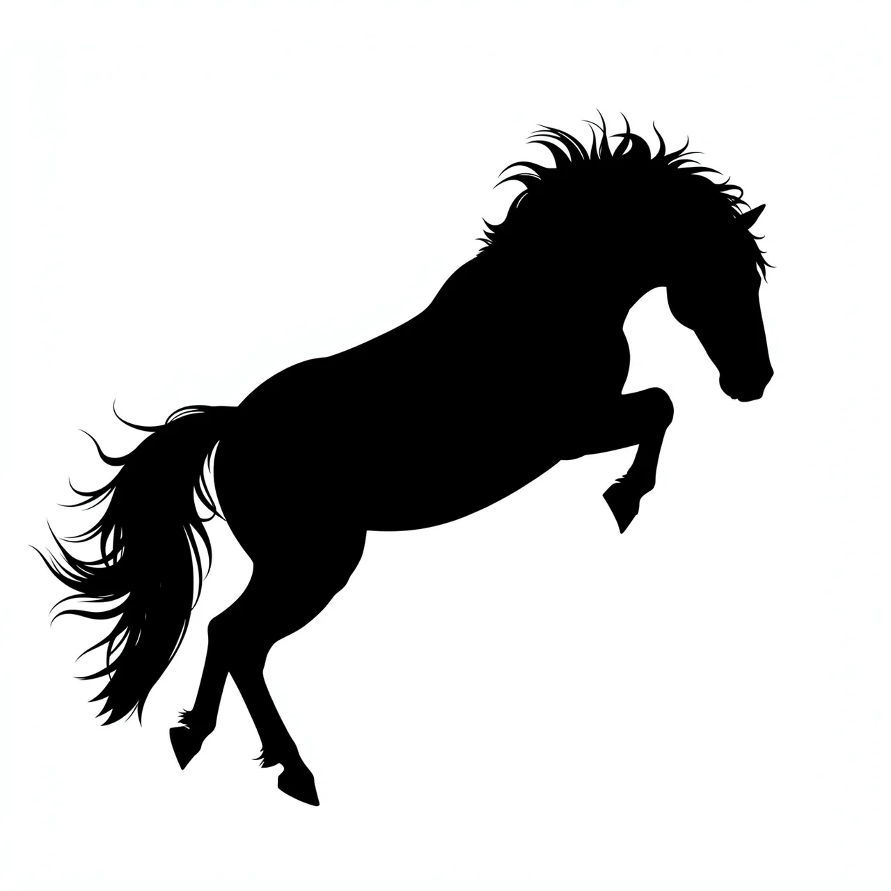 Solid black rearing horse silhouette against a plain solid white background