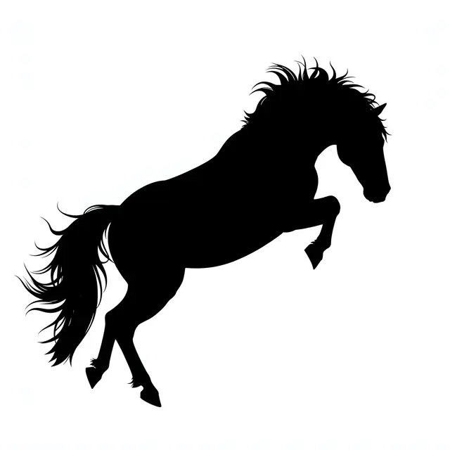 Solid black rearing horse silhouette against a plain solid white background