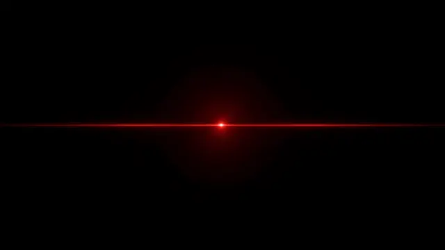 A thin horizontal red lens flare line with a bright glowing center sits on a solid pure black background