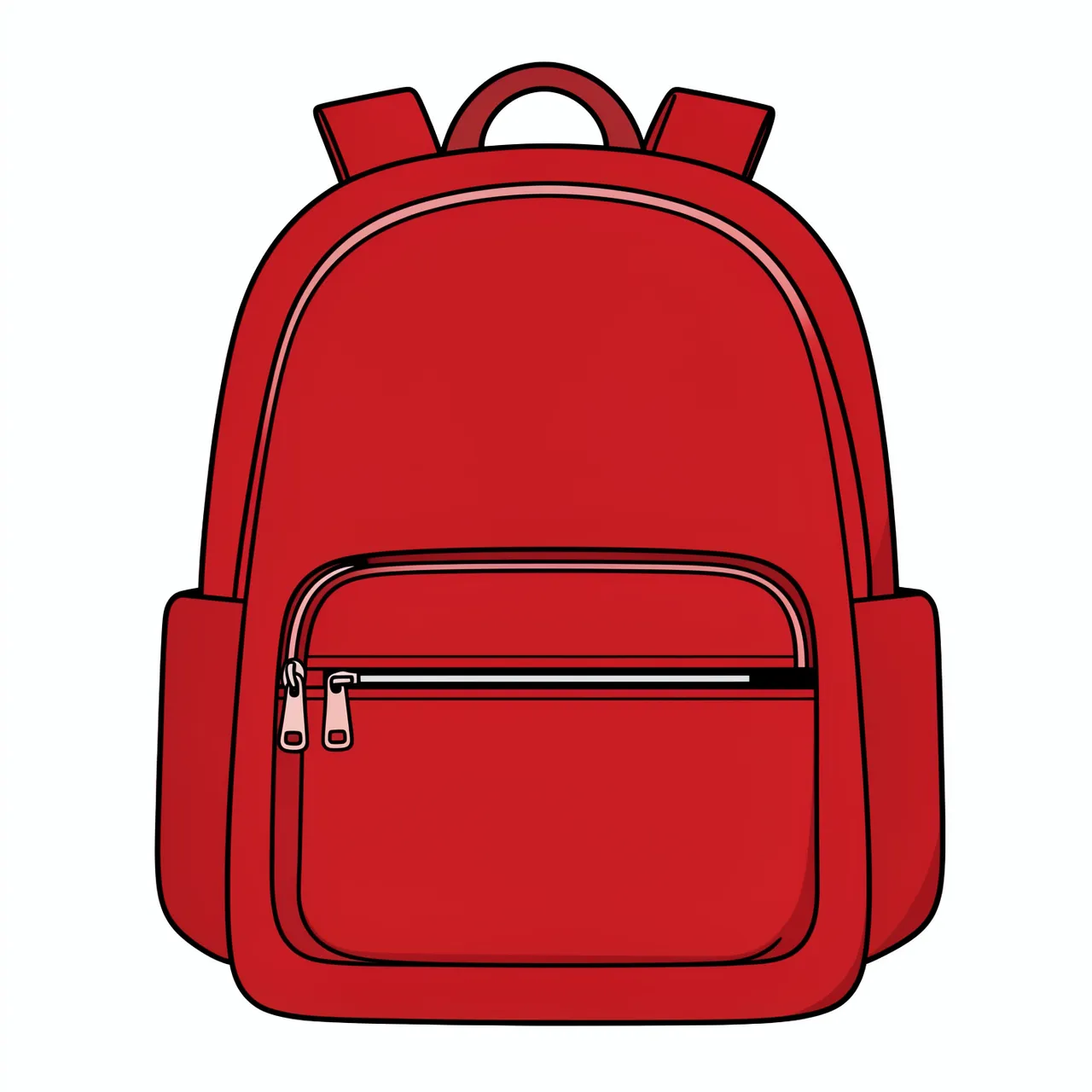 Flat clipart illustration of a red backpack with front zipper pockets isolated on a plain white background