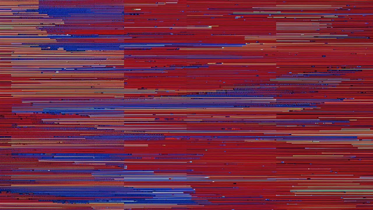 Abstract horizontal glitch art composed of stacked red and blue shifted color channel lines