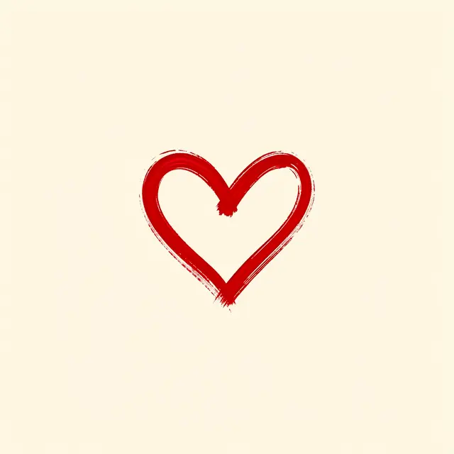 A single textured red brushstroke heart sits centered on a plain cream background with empty surrounding space