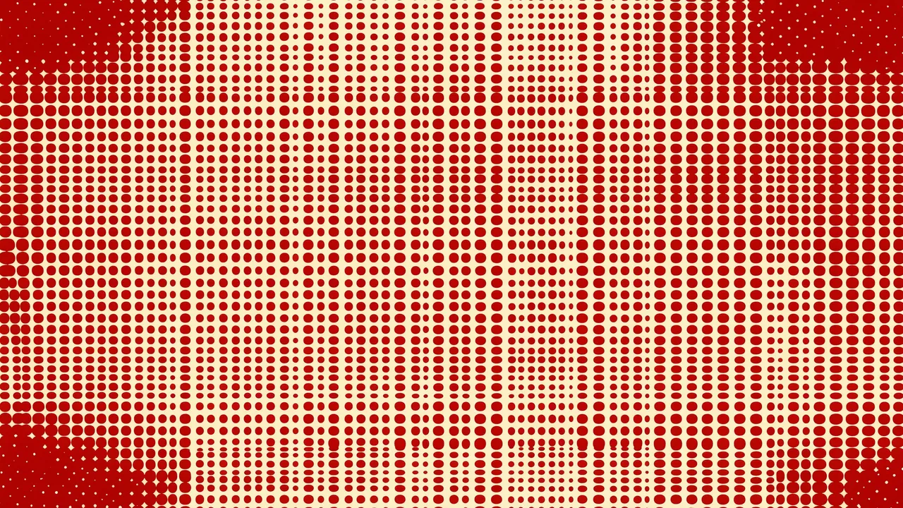 Retro halftone dot gradient pattern in deep red against a light cream background