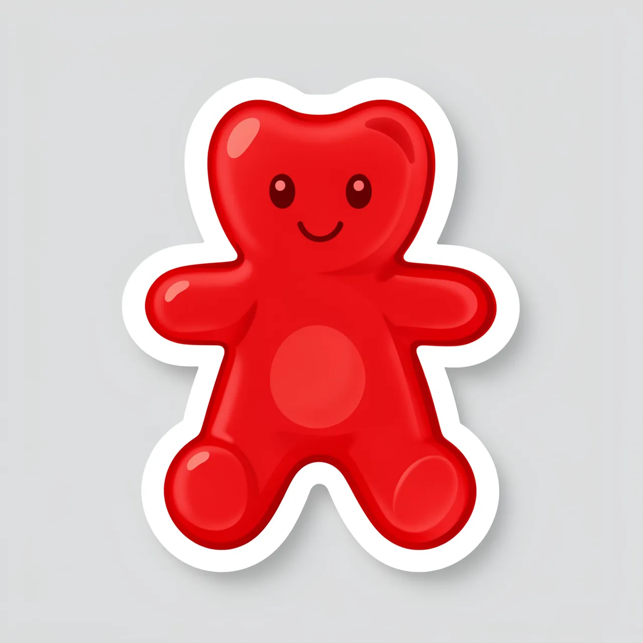 Cute translucent red gummy bear sticker with a thick white border sits on a plain light gray background