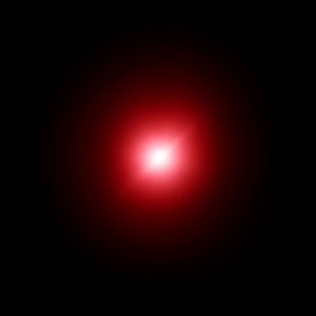 A bright central light point with soft red halation glow sits against a pure black background
