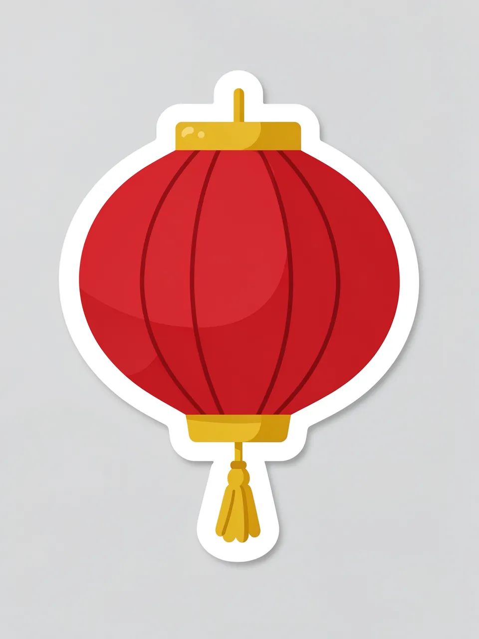 Flat illustration die-cut sticker of a red Chinese lantern with gold tassel on light gray background