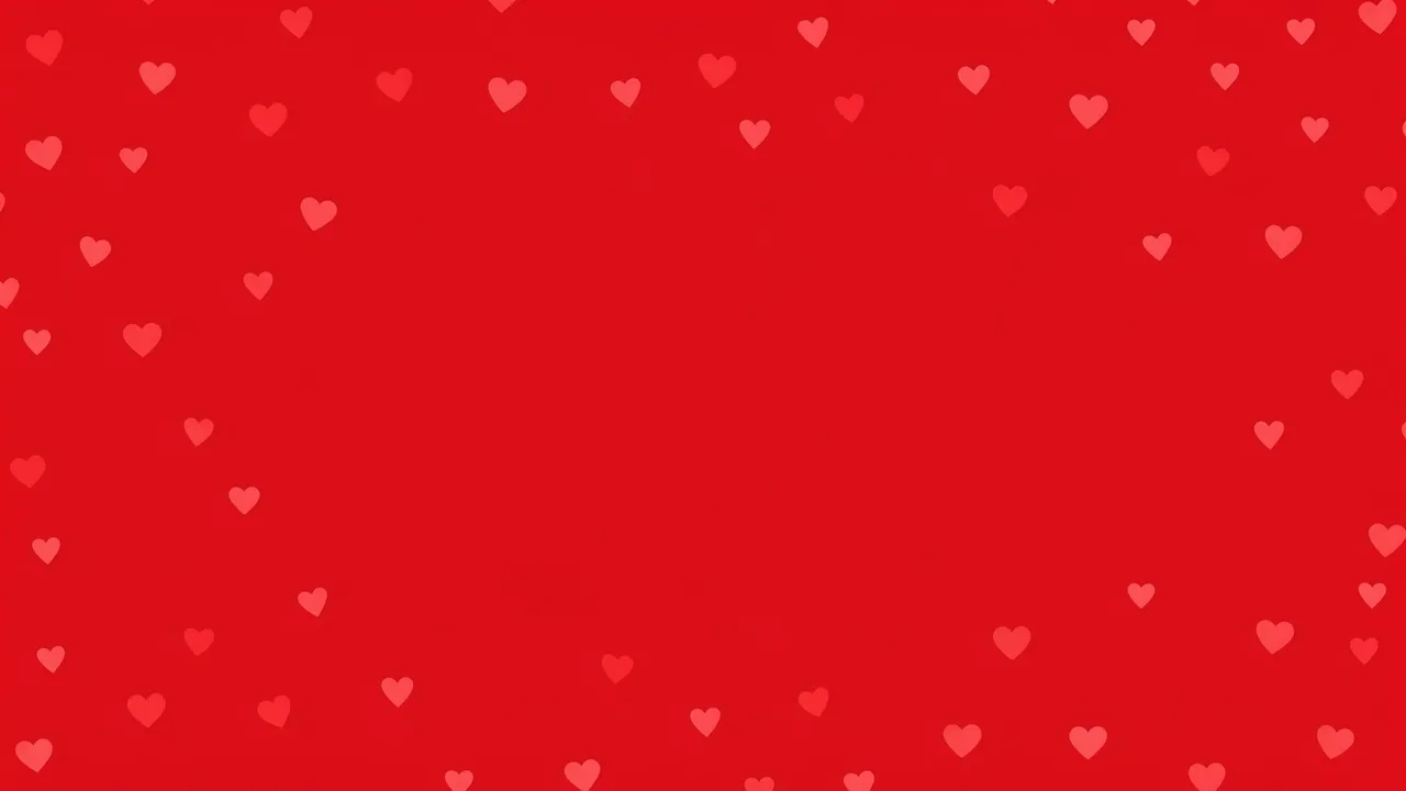 Solid red background with small pale pink scattered hearts framing central blank copy space