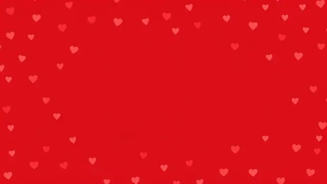 Solid red background with small pale pink scattered hearts framing central blank copy space