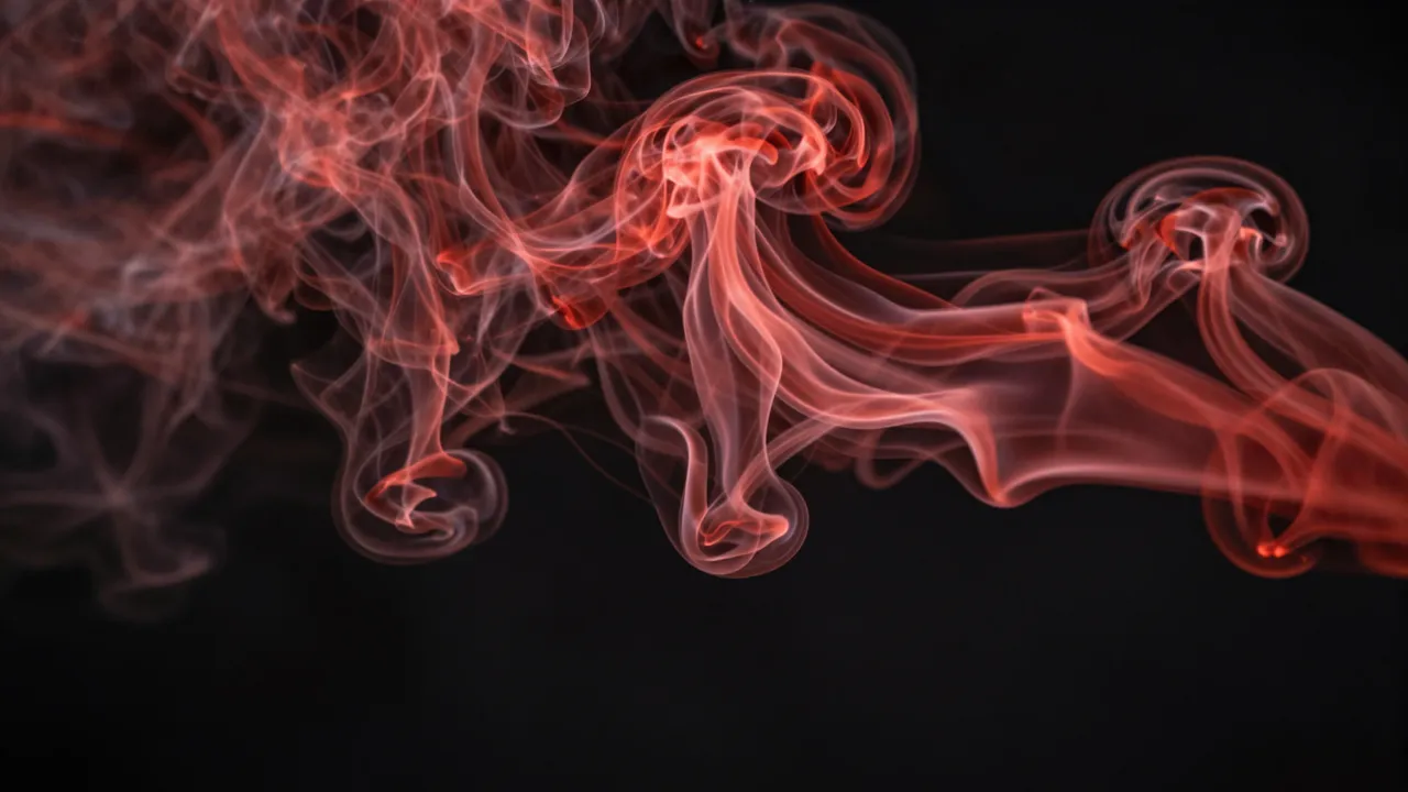Wispy swirling red smoke billows across a solid dark black background