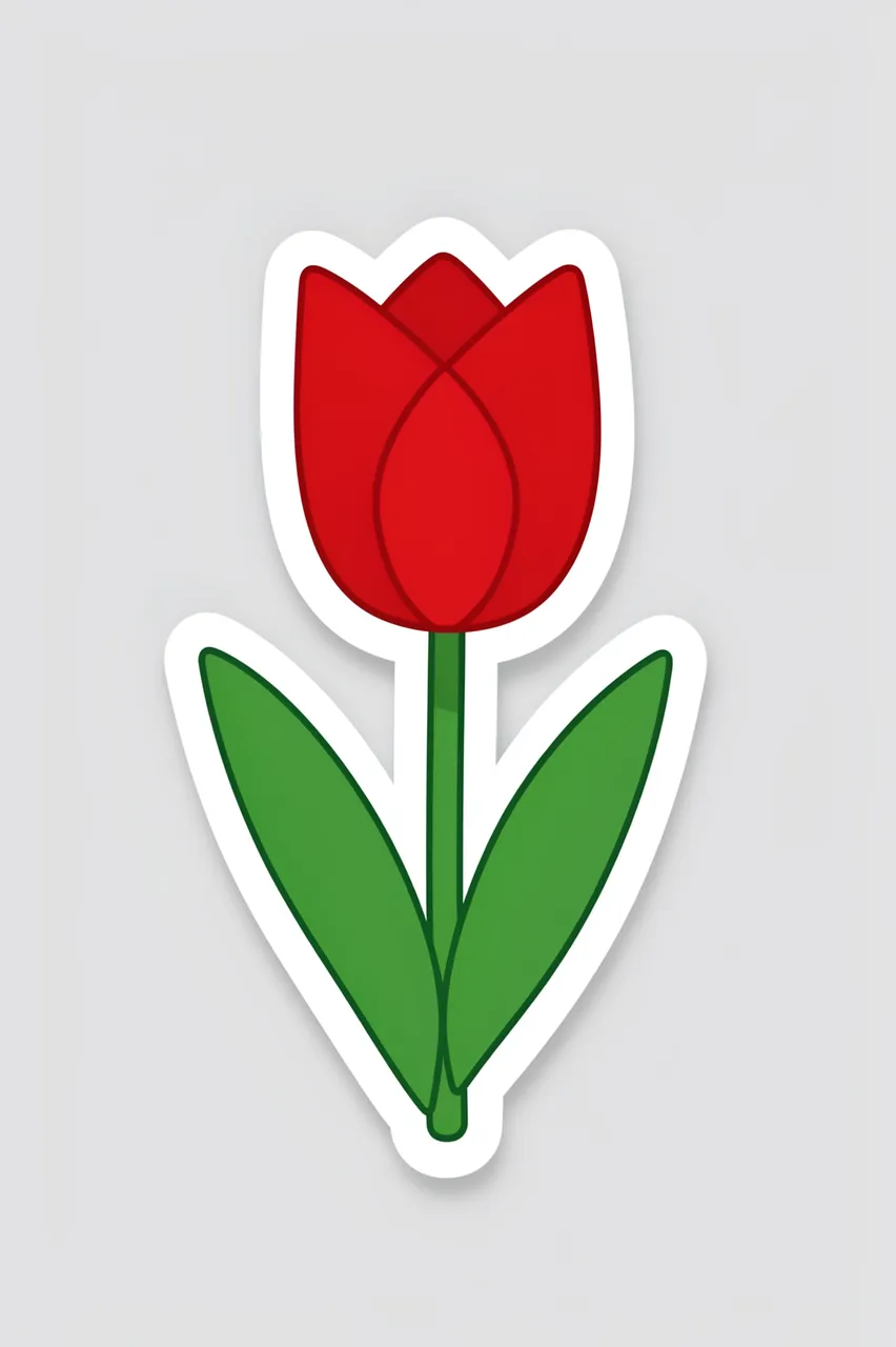 Cute flat red tulip die-cut sticker with a white border on a light gray background