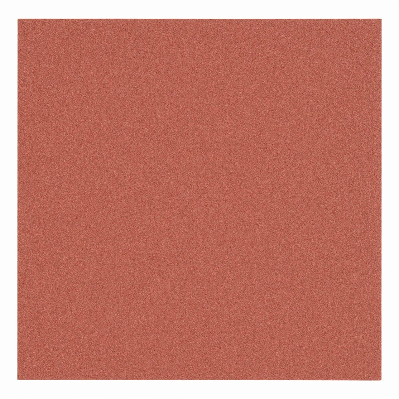 A full frame close-up of coarse reddish-brown sandpaper grit under even flat lighting