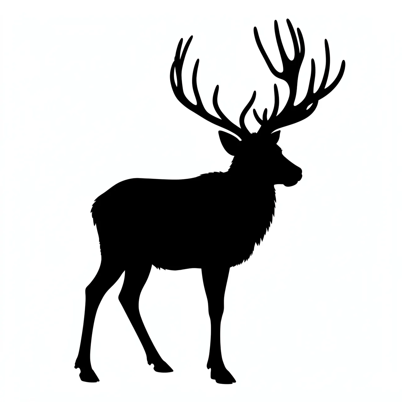 Solid black reindeer silhouette with large tall antlers on a plain white background
