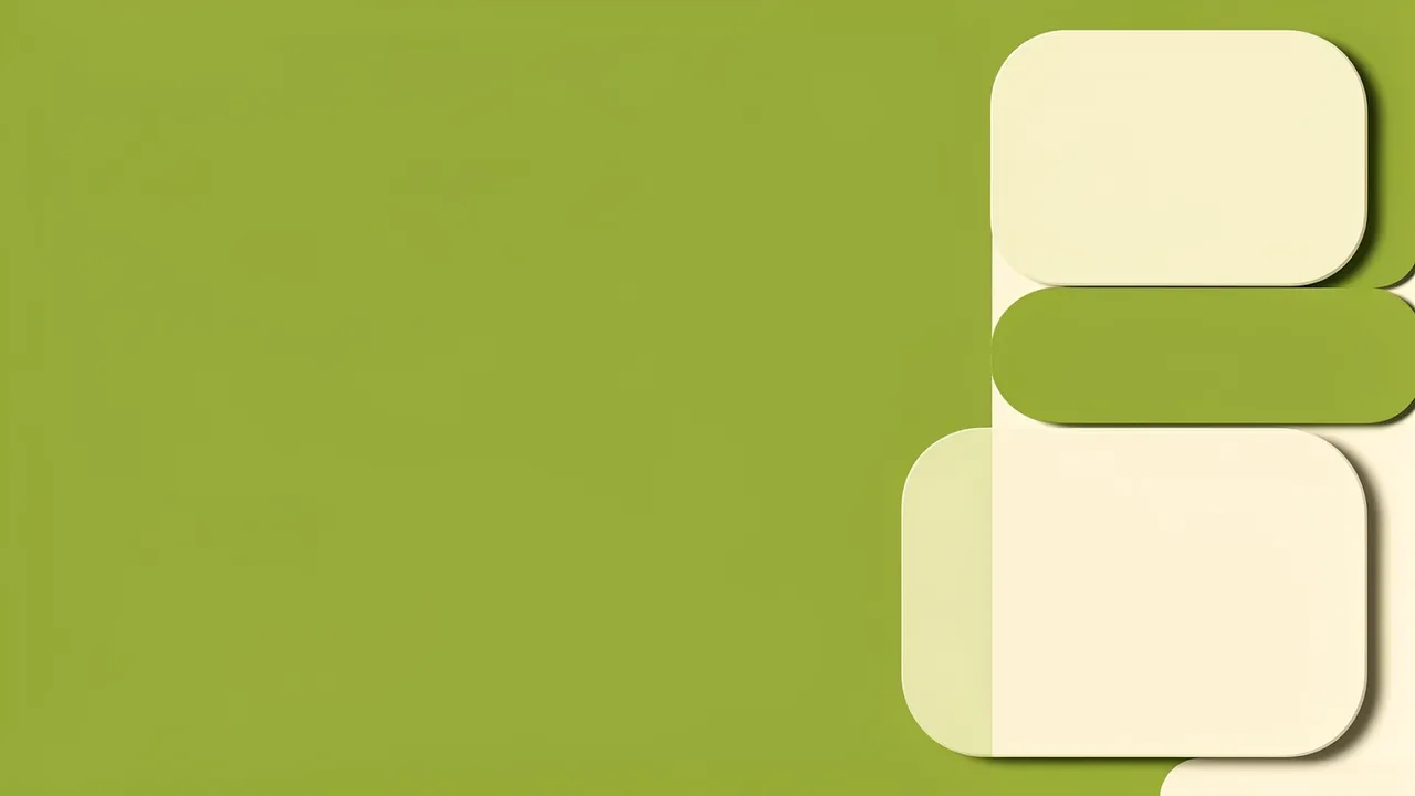 Smooth avocado green background with stacked cream and green rounded rectangles along the right edge
