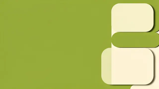Smooth avocado green background with stacked cream and green rounded rectangles along the right edge