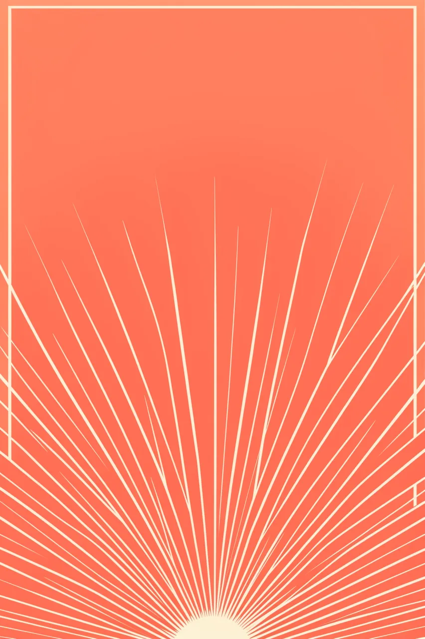 Tall retro coral background with cream sunburst rays originating from the bottom center and empty space above