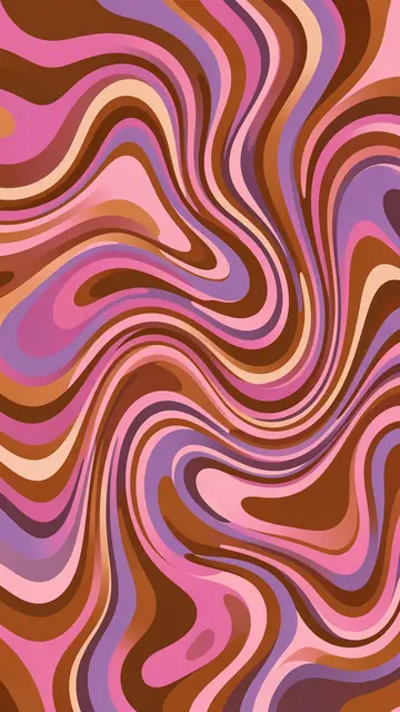Vertical swirling 70s-style abstract pattern in rust, pink and lilac tones