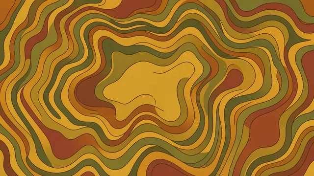 Wavy retro topographic contour bands in olive green, mustard yellow, and rust brown fill the full frame.