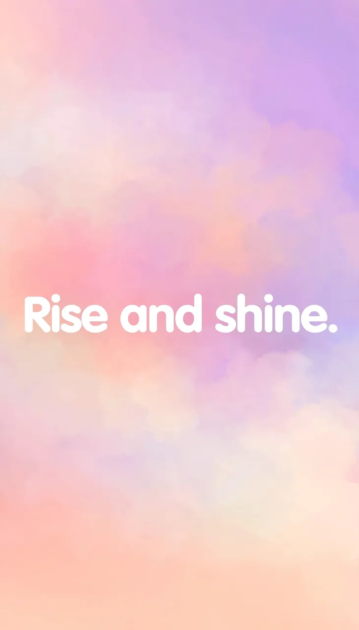Phone wallpaper with a soft peach to lilac pastel gradient and centered rounded white text reading "Rise and shine."