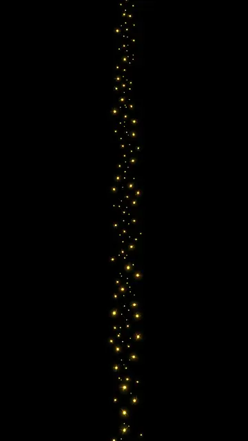 A vertical trail of tiny glowing golden lights rises gently against a solid pure black background
