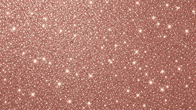 A seamless rose gold glitter surface scattered with bright glowing star-shaped sparkles.
