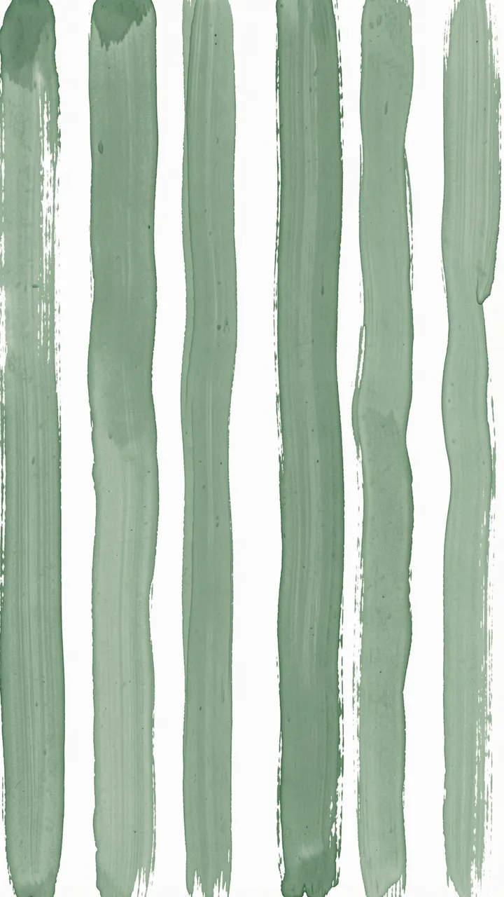 Vertical irregular wobbly sage green gouache brush stripes on a plain white background