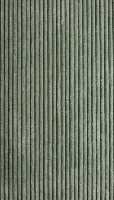 Full frame close-up of soft sage green corduroy fabric with evenly spaced vertical ribs