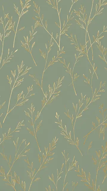 Delicate thin gold botanical sprigs scattered across a muted solid sage green background