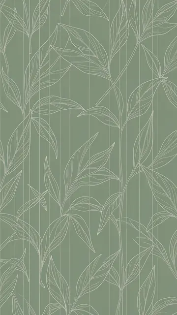 Minimalist line art leaf pattern on a muted sage green vertical background