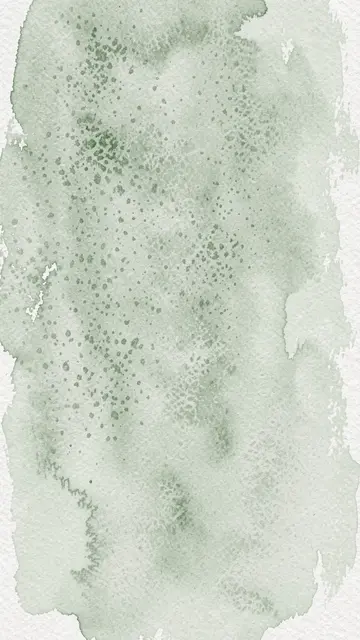 Vertical watercolor wash on textured paper with soft light sage tones and fine granulated pigment flecks