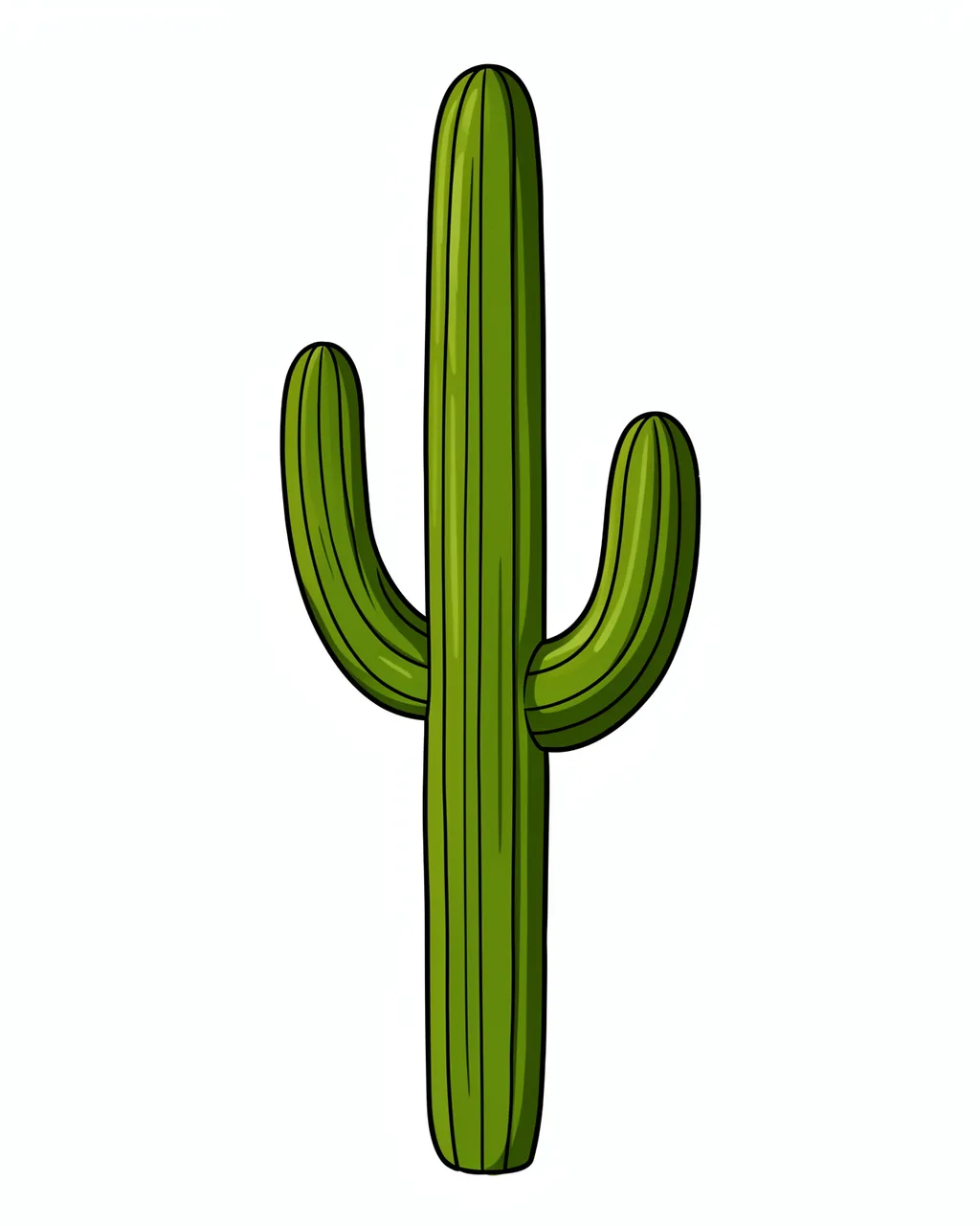 Flat cartoon illustration of a tall saguaro cactus with two curved arms on a plain white background