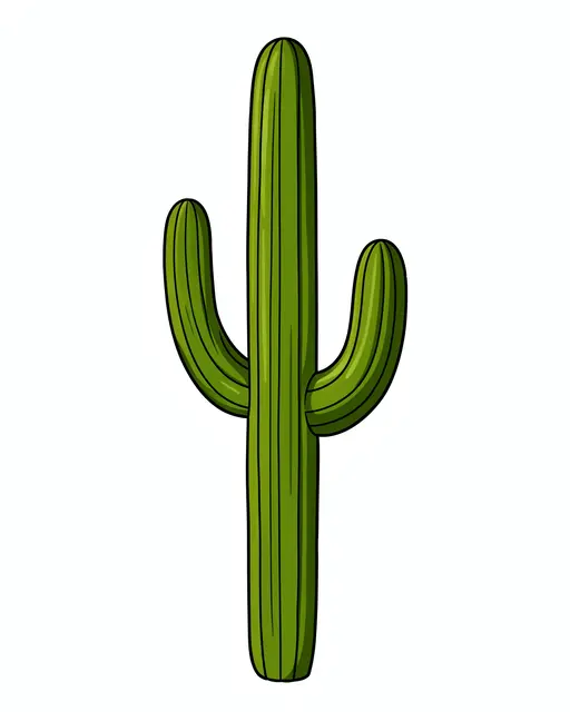 Flat cartoon illustration of a tall saguaro cactus with two curved arms on a plain white background