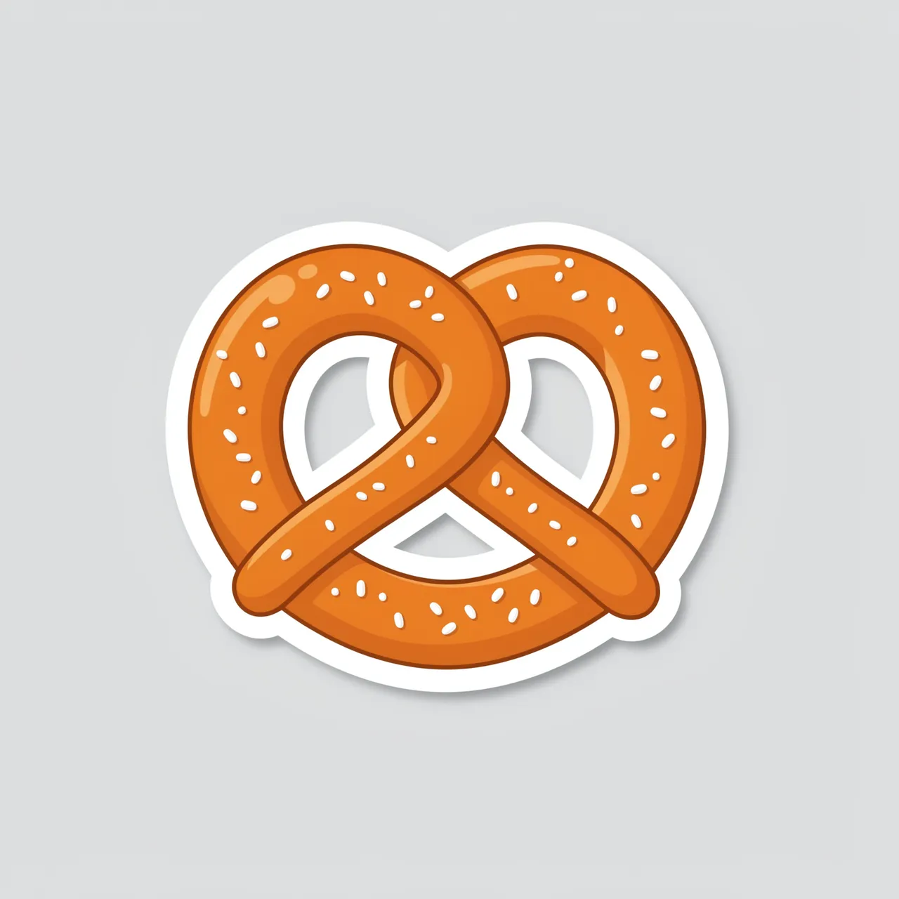 A cute die-cut sticker of a salted soft pretzel with a thick white border on a light gray background