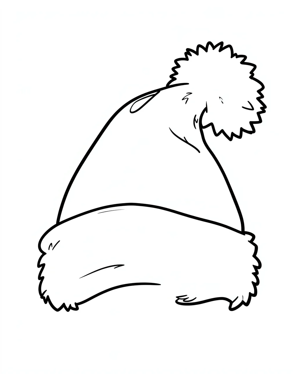 Simple bold black line art of a Santa hat with a fluffy pom-pom on a plain white background