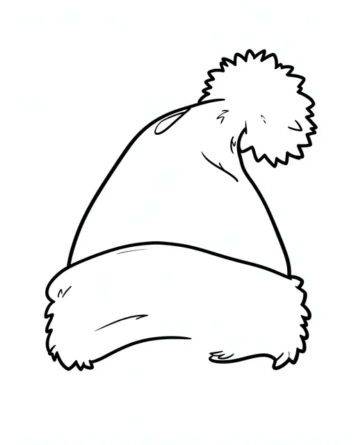 Simple bold black line art of a Santa hat with a fluffy pom-pom on a plain white background