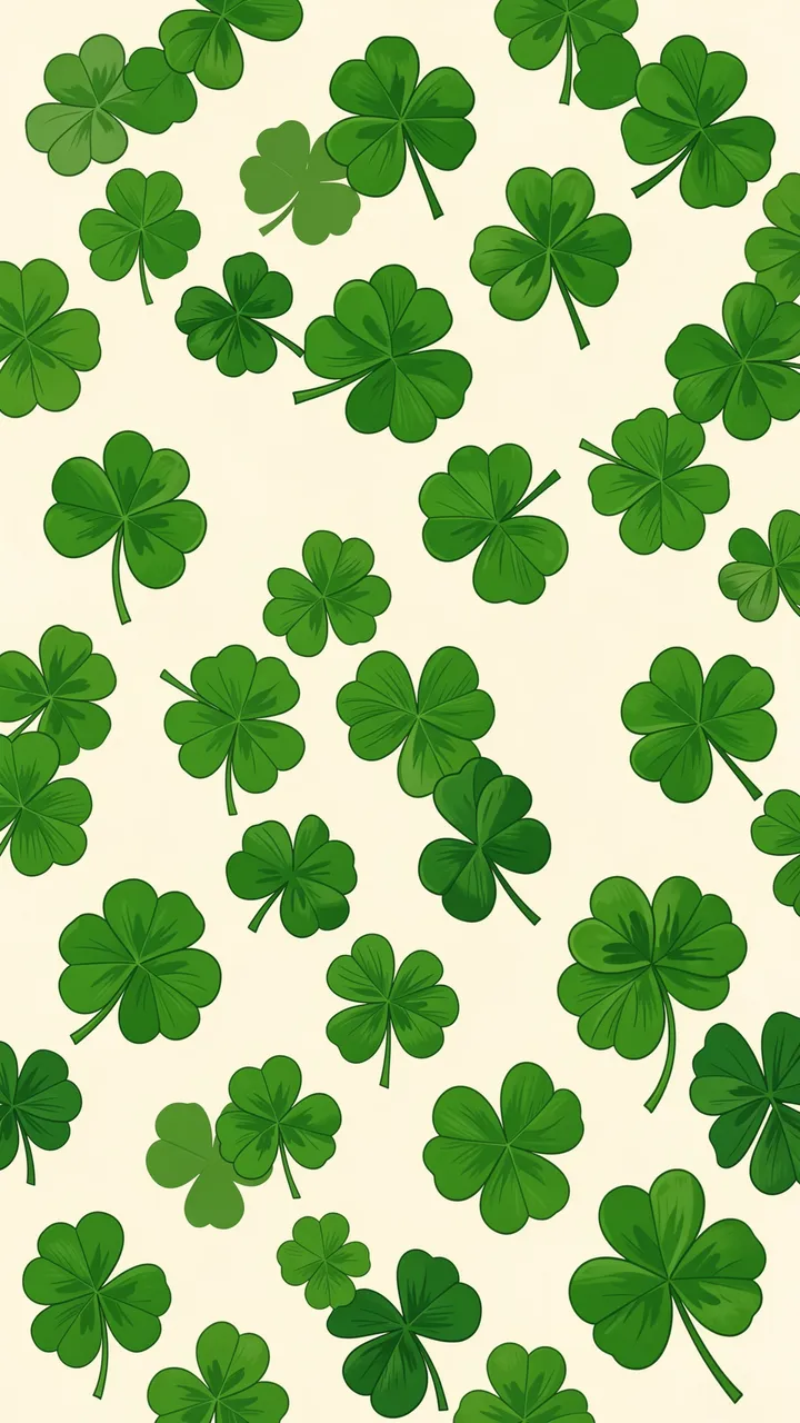 A vertical full-bleed pattern of scattered green shamrocks on a soft cream background