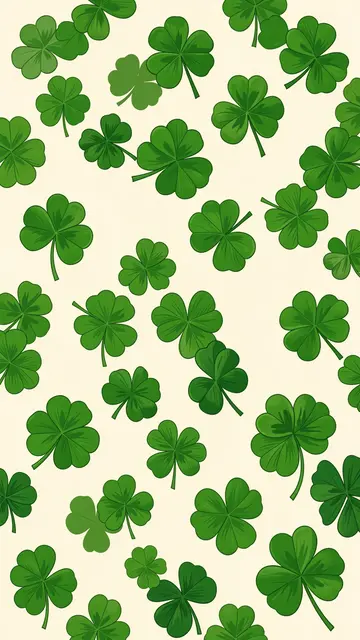 A vertical full-bleed pattern of scattered green shamrocks on a soft cream background