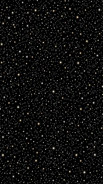 A vertical dark black background covered in scattered glowing gold and white star-shaped sparkles and tiny dots.