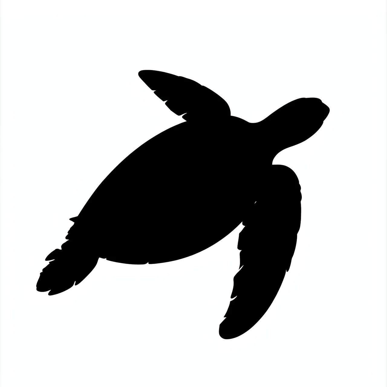 Solid black sea turtle silhouette with spread flippers on a plain white background