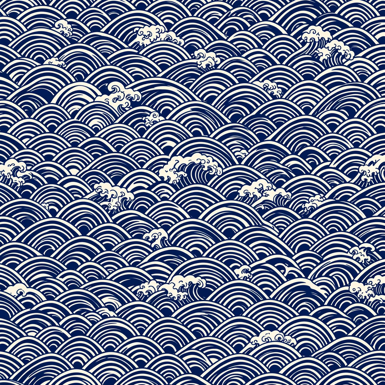 Repeating traditional Japanese wave pattern rendered in deep indigo and off-white