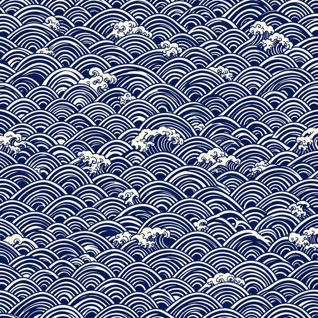 Repeating traditional Japanese wave pattern rendered in deep indigo and off-white