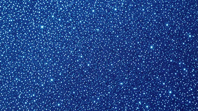 Full frame close-up of a dense deep blue glitter surface with bright sparkling highlights across the entire frame