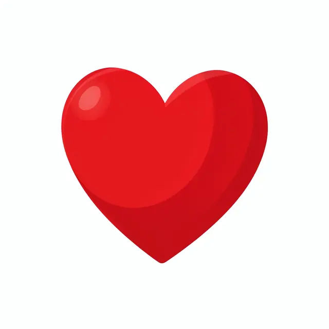 Glossy red heart illustration with a soft highlight isolated on a plain white background