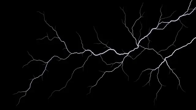 Bright branching horizontal lightning strikes spread across a solid pure black background