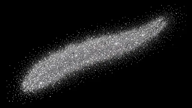 A sparkling silver glitter diagonal swoosh sits against a solid pure black background